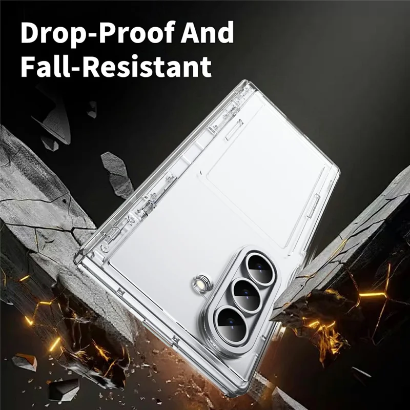 For Samsung Galaxy Z Fold7 5G Case with Tempered Glass Card Holder Stand Wallet Cover - Transparent