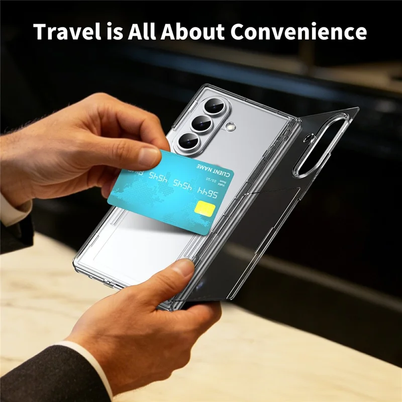 For Samsung Galaxy Z Fold7 5G Case with Tempered Glass Card Holder Stand Wallet Cover - Transparent