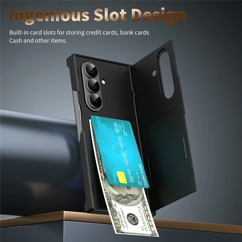 For Samsung Galaxy Z TriFold 5G Case with Tempered Glass Card Holder Stand Wallet Cover - Black