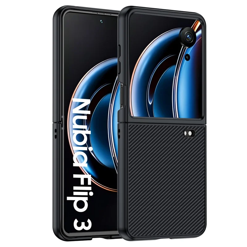 For ZTE nubia Flip3 5G Case Carbon Fiber Texture Leather + PC Anti-Drop Folding Phone Cover - Black