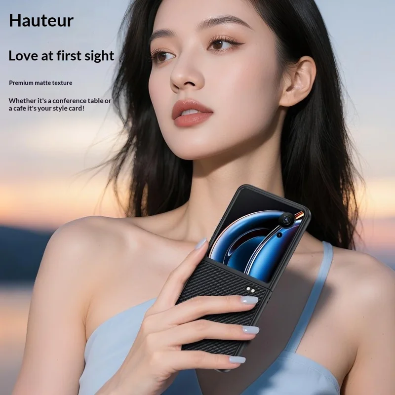 For ZTE nubia Flip3 5G Case Carbon Fiber Texture Leather + PC Anti-Drop Folding Phone Cover - Black