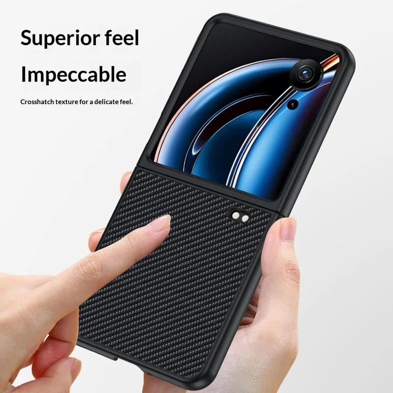 For ZTE nubia Flip3 5G Case Carbon Fiber Texture Leather + PC Anti-Drop Folding Phone Cover - Black