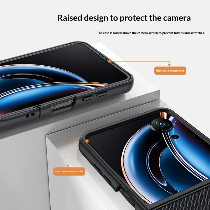 For ZTE nubia Flip3 5G Case Carbon Fiber Texture Leather + PC Anti-Drop Folding Phone Cover - Black