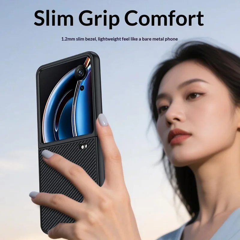 For ZTE nubia Flip3 5G Case Carbon Fiber Texture Leather + PC Anti-Drop Folding Phone Cover - Black