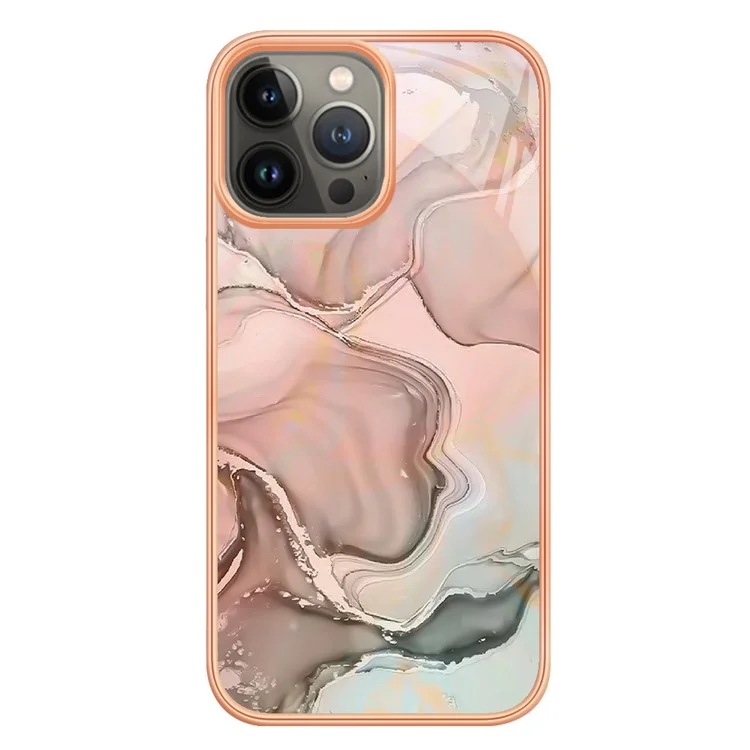 For iPhone 13 Pro 6.1 inch YB IMD Series-16 Style E Marble Pattern Phone Case Electroplating Frame IMD 2.0mm TPU Scratch-Proof Protective Cover  - Pink