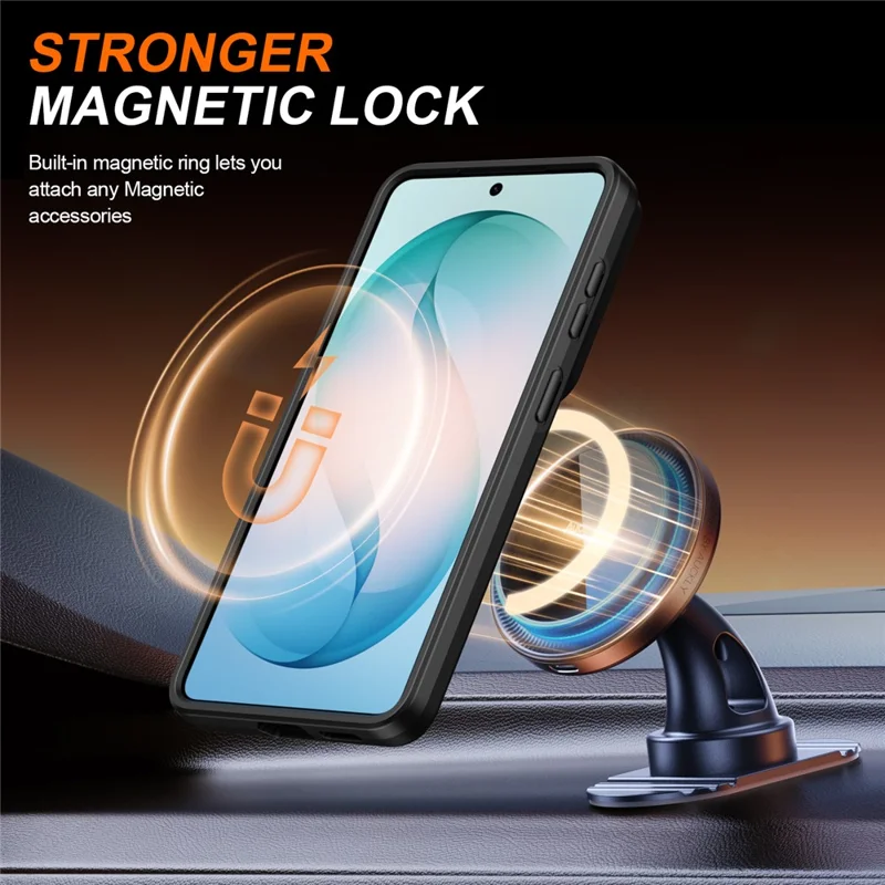 For Samsung Galaxy S26+ Case Magnetic Case Ring Kickstand Slide Camera Cover TPU PC Hybrid Phone Shell - Black