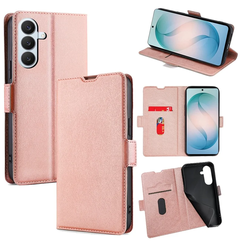 For Samsung Galaxy S26+ Case Card Holder PU Leather Phone Cover - Rose Gold