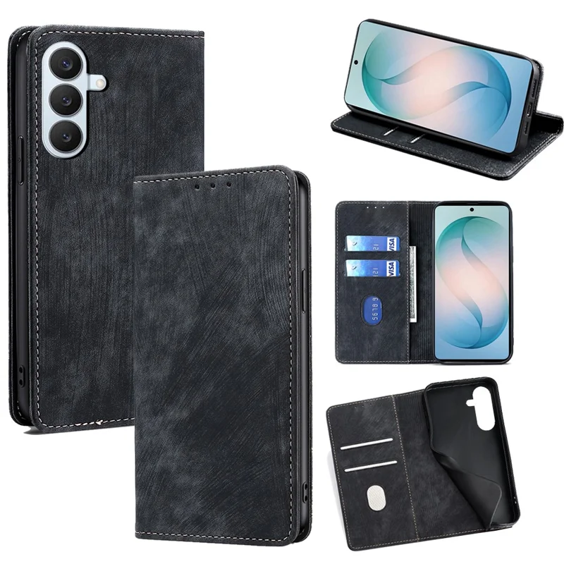 For Samsung Galaxy S26+ Case RFID Blocking Wallet Foldable Stand Leather Phone Cover - Black