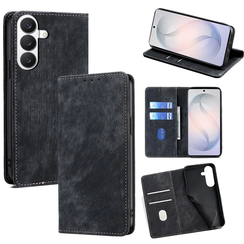 For Samsung Galaxy S26 Case RFID Blocking Wallet Foldable Stand Leather Phone Cover - Black