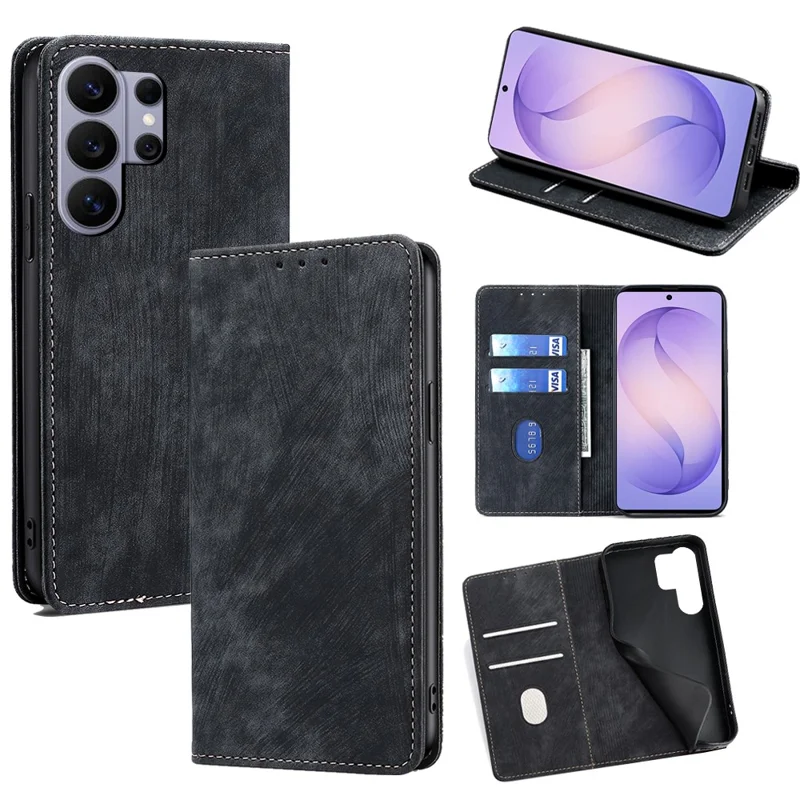 For Samsung Galaxy S26 Ultra Case RFID Blocking Wallet Foldable Stand Leather Phone Cover - Black