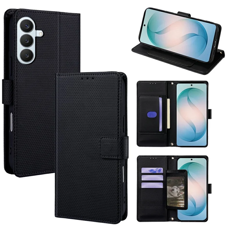 Für Samsung Galaxy S26+ Hülle Dreieckmuster-Prägung Hautfreundliches PU-Leder Handy-Mappenhülle - Schwarz