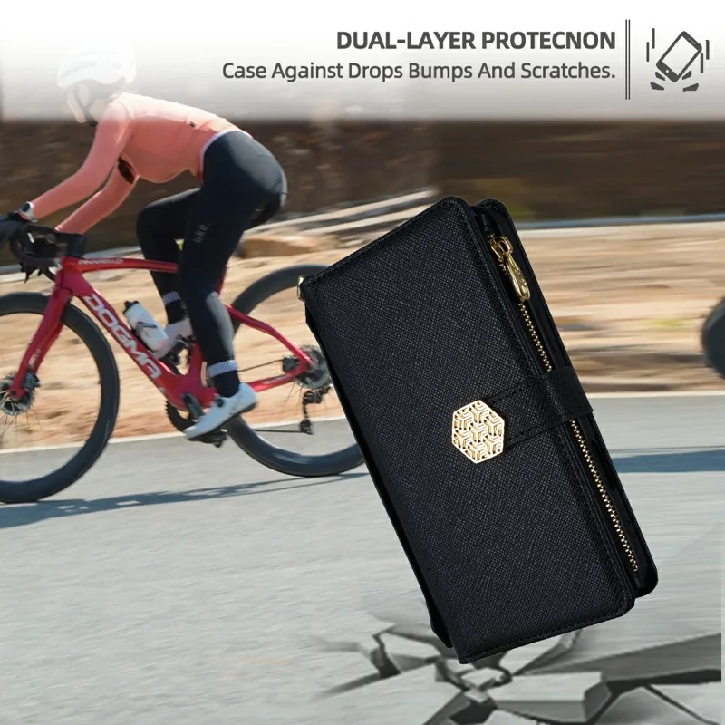 For Samsung Galaxy S26 Ultra Case Cross Texture PU Leather + TPU Wallet Phone Cover with Strap - Black