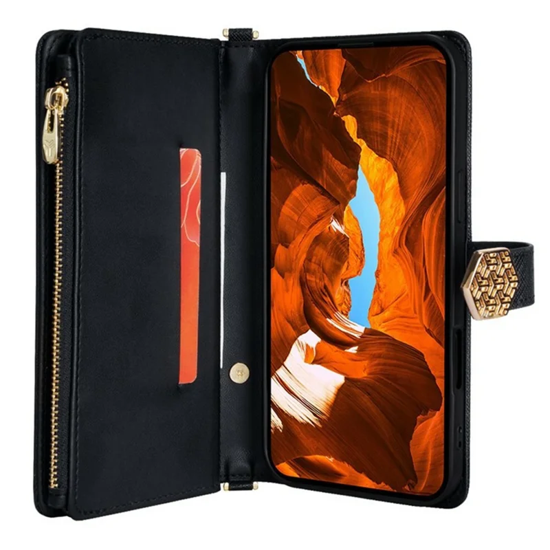 For Samsung Galaxy S26 Ultra Case Cross Texture PU Leather + TPU Wallet Phone Cover with Strap - Black