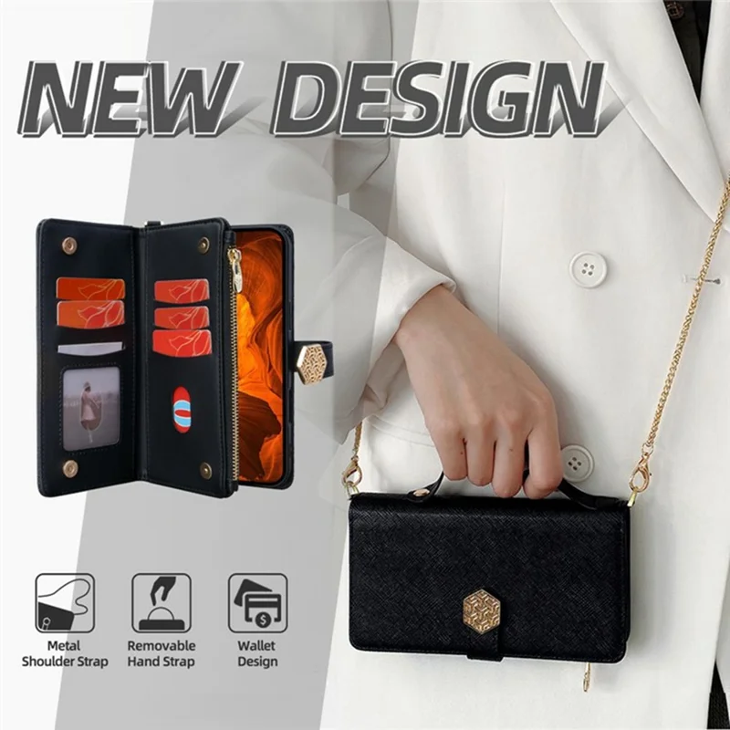 For Samsung Galaxy S26 Case Cross Texture PU Leather + TPU Wallet Phone Cover with Strap - Black