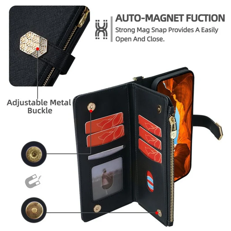 For Samsung Galaxy S26 Case Cross Texture PU Leather + TPU Wallet Phone Cover with Strap - Black
