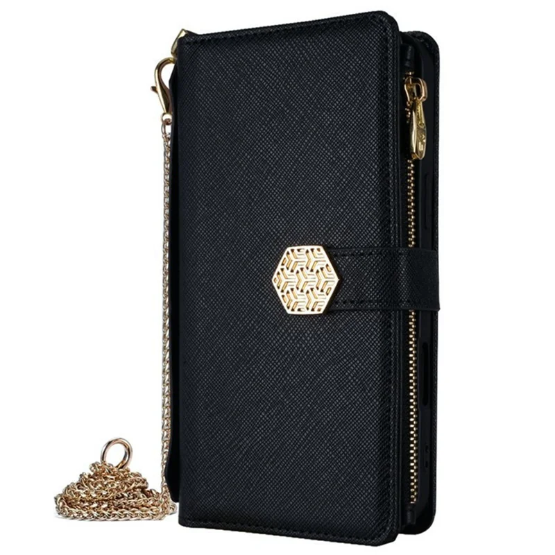 For Samsung Galaxy S26 Case Cross Texture PU Leather + TPU Wallet Phone Cover with Strap - Black