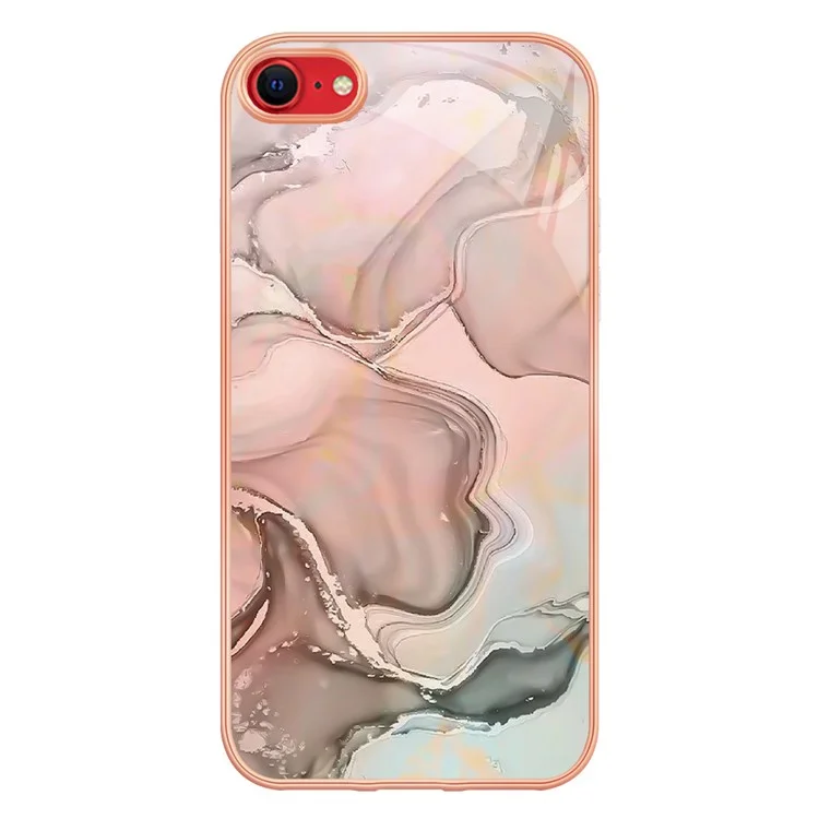 For iPhone SE (2020) / SE (2022) / 7 / 8 4.7 inch YB IMD Series-16 Style E Marble Pattern Phone Case Electroplated Edge 2.0mm TPU IMD Anti-Fall Cover - Pink