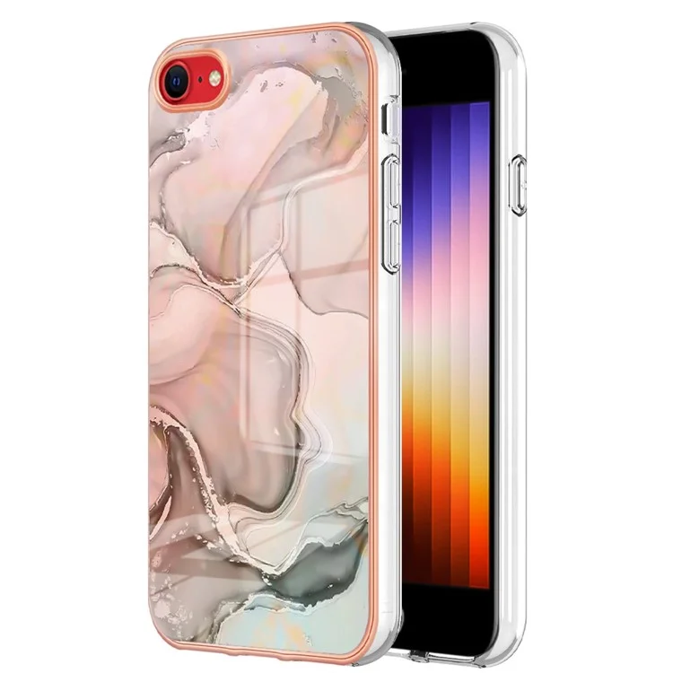 For iPhone SE (2020) / SE (2022) / 7 / 8 4.7 inch YB IMD Series-16 Style E Marble Pattern Phone Case Electroplated Edge 2.0mm TPU IMD Anti-Fall Cover - Pink