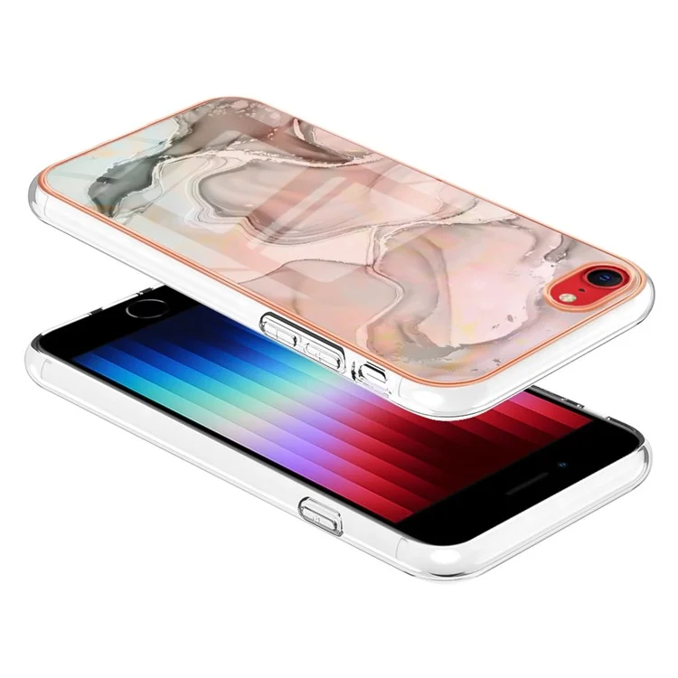 For iPhone SE (2020) / SE (2022) / 7 / 8 4.7 inch YB IMD Series-16 Style E Marble Pattern Phone Case Electroplated Edge 2.0mm TPU IMD Anti-Fall Cover - Pink