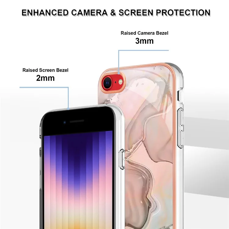 For iPhone SE (2020) / SE (2022) / 7 / 8 4.7 inch YB IMD Series-16 Style E Marble Pattern Phone Case Electroplated Edge 2.0mm TPU IMD Anti-Fall Cover - Pink