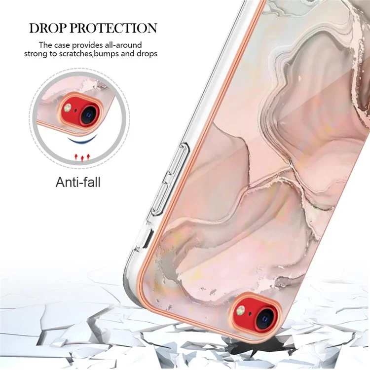 For iPhone SE (2020) / SE (2022) / 7 / 8 4.7 inch YB IMD Series-16 Style E Marble Pattern Phone Case Electroplated Edge 2.0mm TPU IMD Anti-Fall Cover - Pink