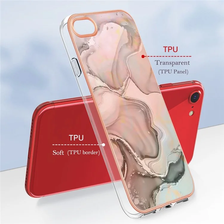 For iPhone SE (2020) / SE (2022) / 7 / 8 4.7 inch YB IMD Series-16 Style E Marble Pattern Phone Case Electroplated Edge 2.0mm TPU IMD Anti-Fall Cover - Pink