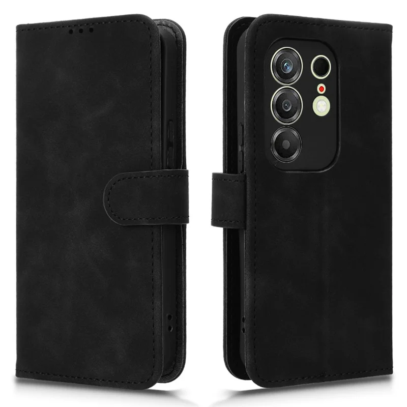 For TECNO Camon 50 4G Leather Case Skin Feel Anti Drop Wallet Stand Flip Phone Cover - Black