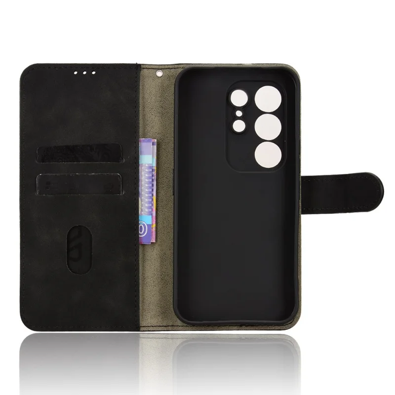 For TECNO Camon 50 4G Leather Case Skin Feel Anti Drop Wallet Stand Flip Phone Cover - Black