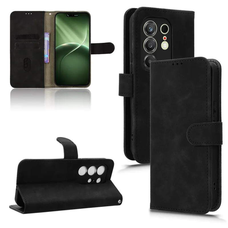 For TECNO Camon 50 4G Leather Case Skin Feel Anti Drop Wallet Stand Flip Phone Cover - Black