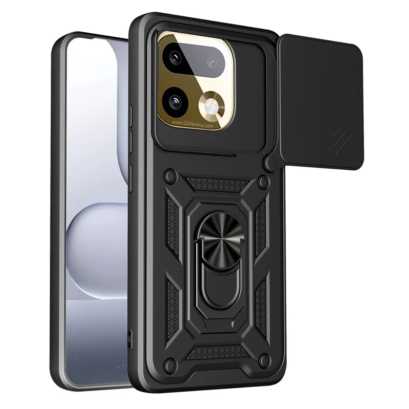 Til Realme 16 Pro 5G hylse med skydelinse i PC + TPU med ståbøjle - Sort