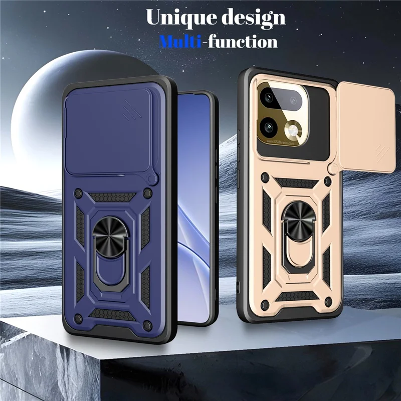Til Realme 16 Pro 5G hylse med skydelinse i PC + TPU med ståbøjle - Sort