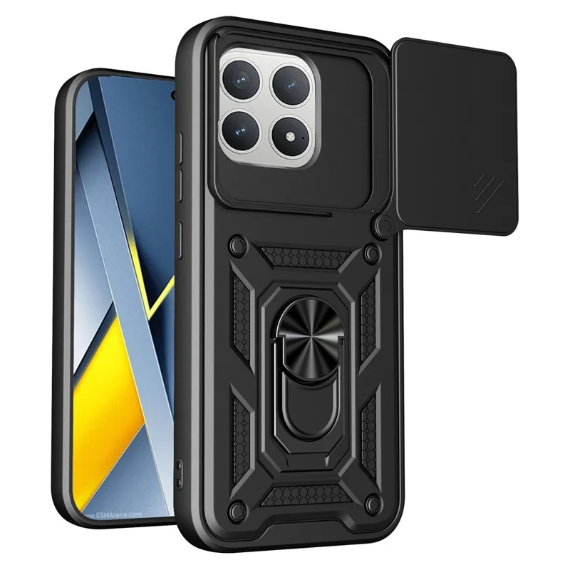 Case for Xiaomi Redmi K90 5G  /  Poco F8 Pro with Slide Camera Lid PC + TPU Kickstand Phone Cover - Black