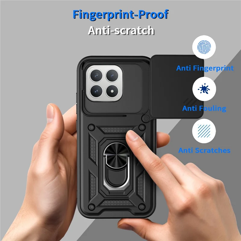 Case for Xiaomi Redmi K90 5G  /  Poco F8 Pro with Slide Camera Lid PC + TPU Kickstand Phone Cover - Black