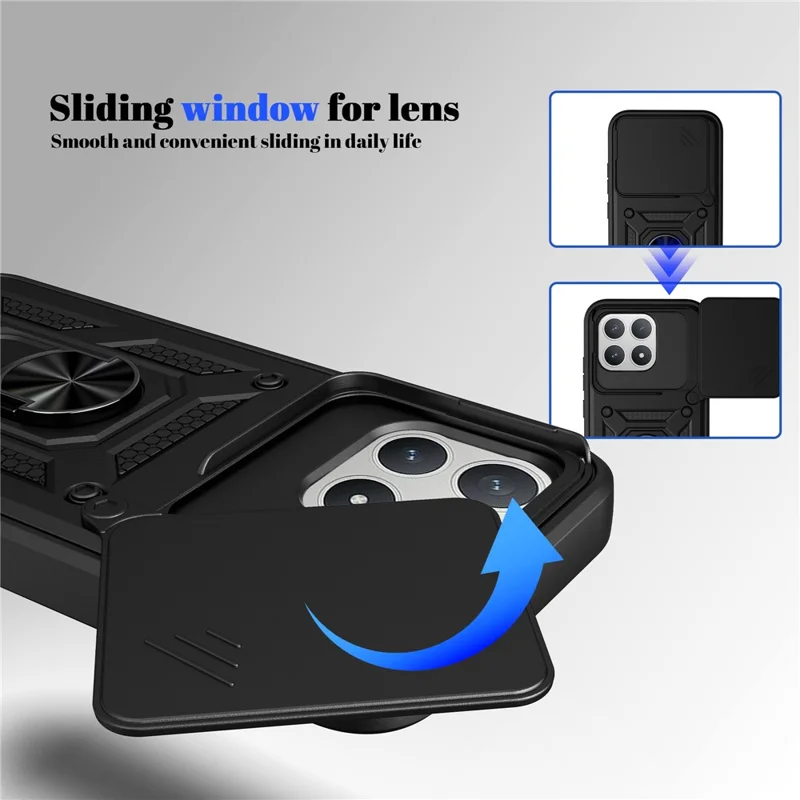 Case for Xiaomi Redmi K90 5G  /  Poco F8 Pro with Slide Camera Lid PC + TPU Kickstand Phone Cover - Black