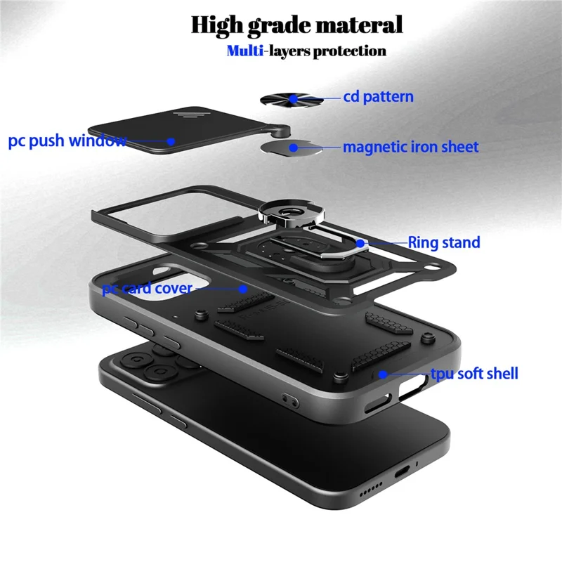 Case for Xiaomi Redmi K90 5G  /  Poco F8 Pro with Slide Camera Lid PC + TPU Kickstand Phone Cover - Black