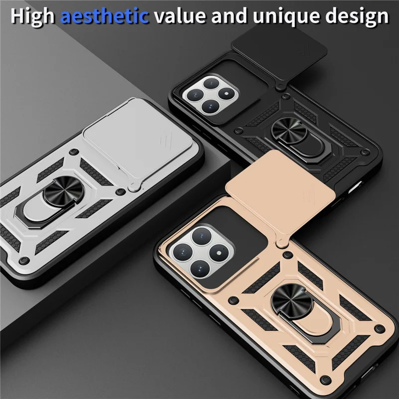 Case for Xiaomi Redmi K90 5G  /  Poco F8 Pro with Slide Camera Lid PC + TPU Kickstand Phone Cover - Black