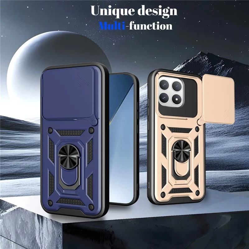 Case for Xiaomi Redmi K90 5G  /  Poco F8 Pro with Slide Camera Lid PC + TPU Kickstand Phone Cover - Black