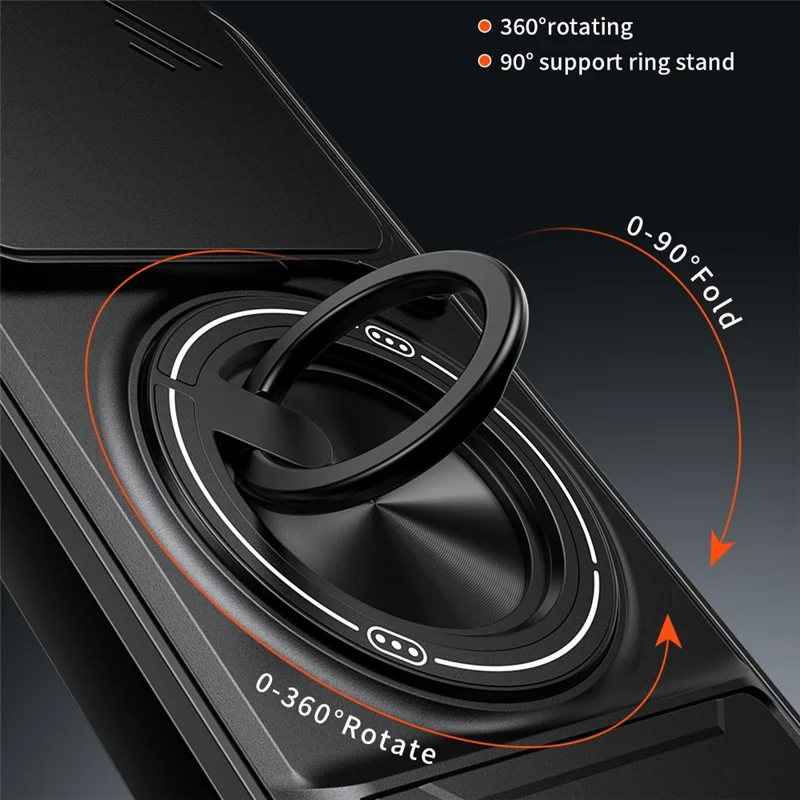 For Xiaomi Poco X8 Pro 5G Magnetic Case Ring Holder Foldable Kickstand TPU PC Phone Cover with Camera Lens Slider - Black
