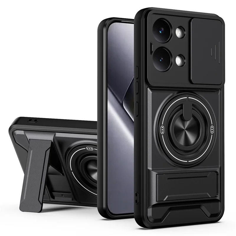 For Xiaomi Poco X8 Pro Max 5G Magnetisk Case med Ringholder og Foldbar Støtte TPU PC Telefonbeskyttelse med Kameraobjektivskydebeslag - Sort