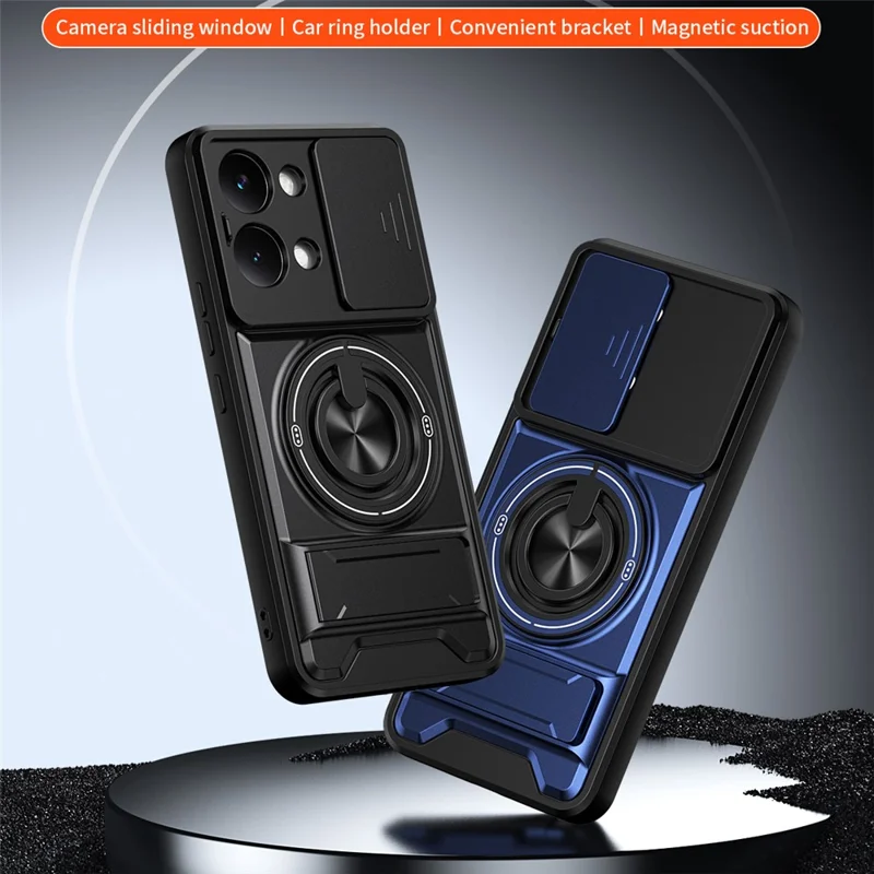 For Xiaomi Poco X8 Pro Max 5G Magnetisk Case med Ringholder og Foldbar Støtte TPU PC Telefonbeskyttelse med Kameraobjektivskydebeslag - Sort