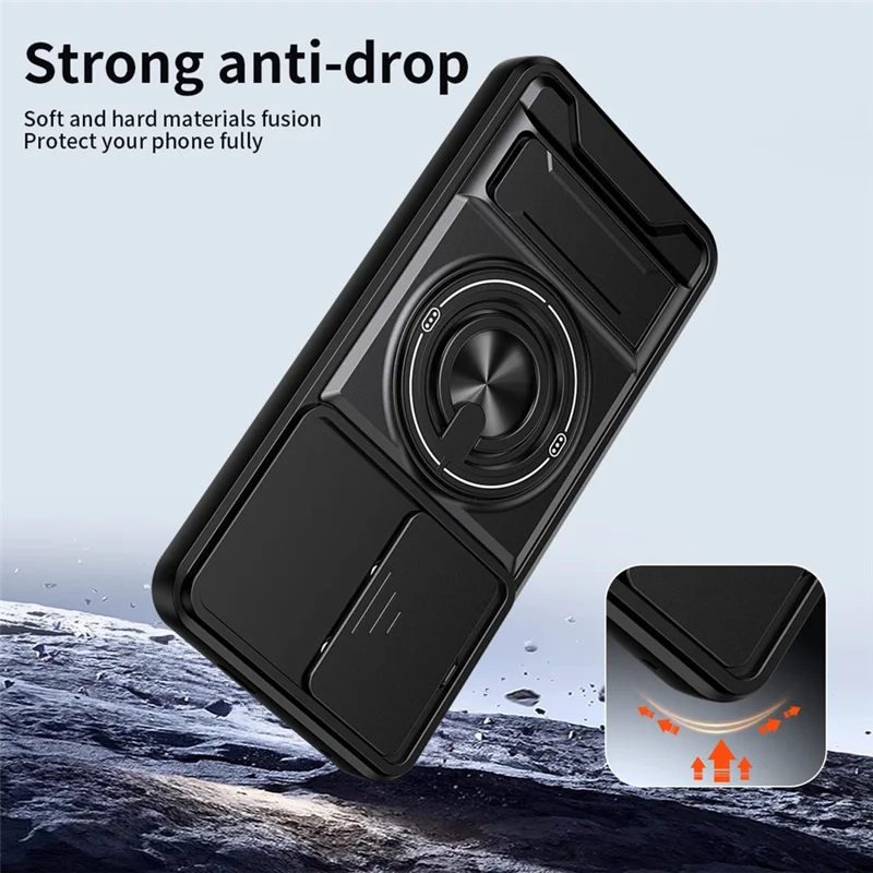 For Xiaomi Poco X8 Pro Max 5G Magnetisk Case med Ringholder og Foldbar Støtte TPU PC Telefonbeskyttelse med Kameraobjektivskydebeslag - Sort
