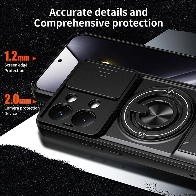For Xiaomi Poco X8 Pro Max 5G Magnetisk Case med Ringholder og Foldbar Støtte TPU PC Telefonbeskyttelse med Kameraobjektivskydebeslag - Sort