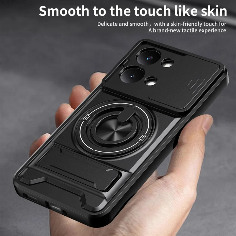 For Xiaomi Poco X8 Pro Max 5G Magnetisk Case med Ringholder og Foldbar Støtte TPU PC Telefonbeskyttelse med Kameraobjektivskydebeslag - Sort