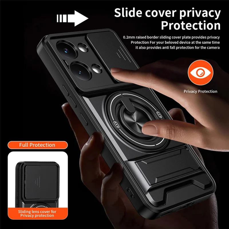 For Xiaomi Poco X8 Pro Max 5G Magnetisk Case med Ringholder og Foldbar Støtte TPU PC Telefonbeskyttelse med Kameraobjektivskydebeslag - Sort