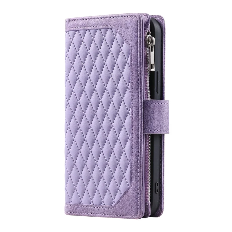 For Nothing Phone (4a) Wallet Case Rhombus Stitching Line PU Leather Phone Cover with Wrist Strap - Purple