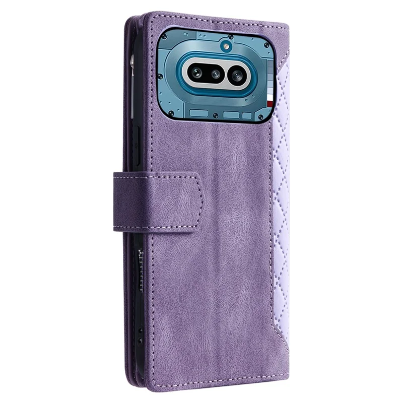 For Nothing Phone (4a) Wallet Case Rhombus Stitching Line PU Leather Phone Cover with Wrist Strap - Purple