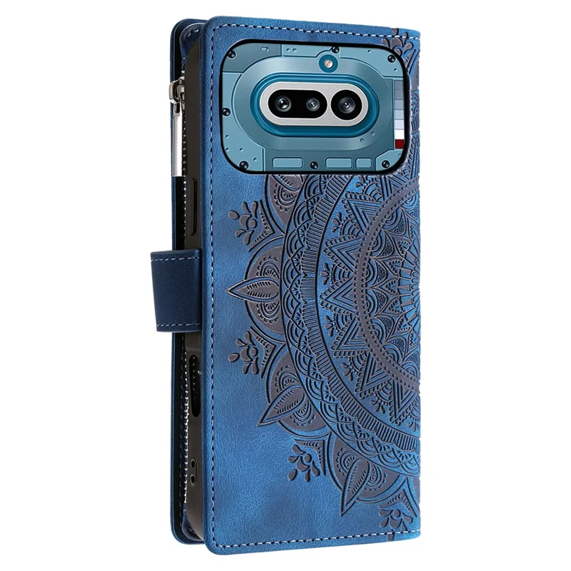For Nothing Phone (4a) Wallet Case Mandala Flower Pattern PU Leather Phone Cover with Wrist Strap - Blue