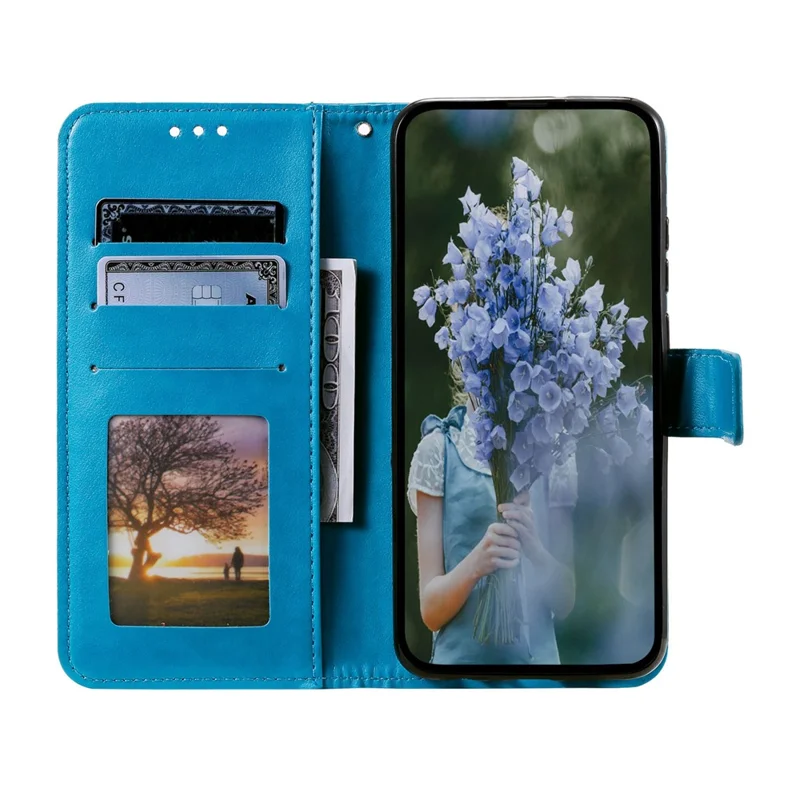For Nothing Phone (4a) Stand Case Imprinted Totem PU Leather Wallet Phone Cover with Wrist Strap - Blue