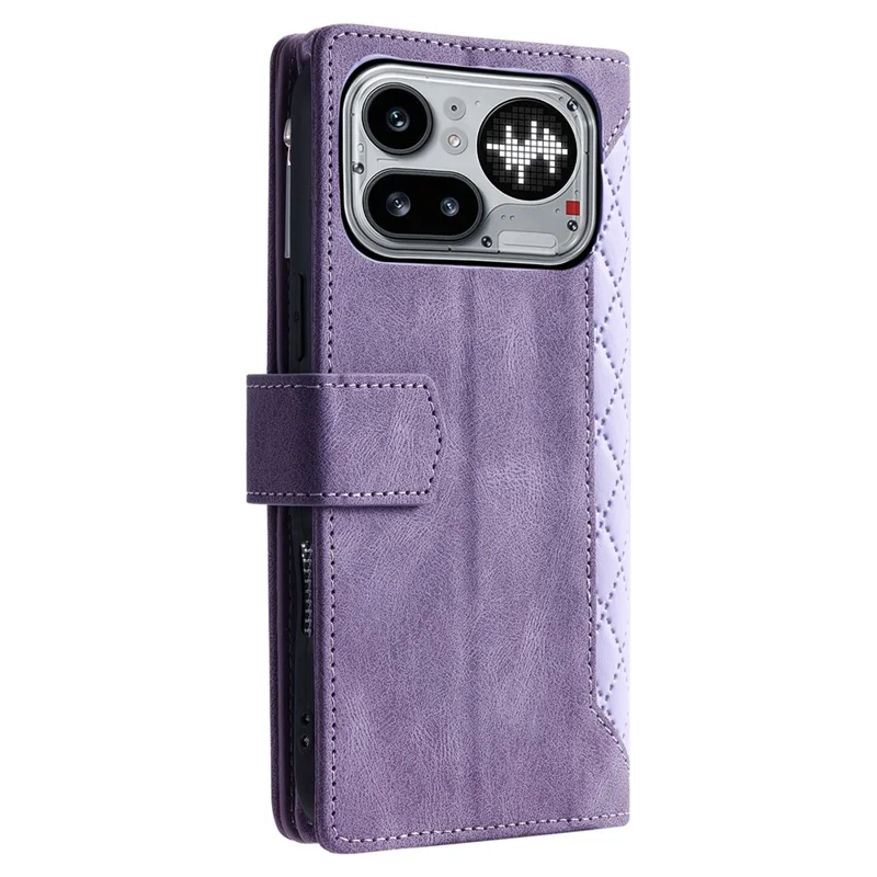 For Nothing Phone (4a) Pro Wallet Case Rhombus Stitching Line PU Leather Phone Cover with Wrist Strap - Purple