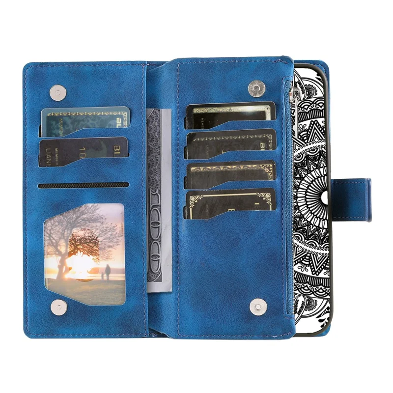 For Nothing Phone (4a) Pro Wallet Case Mandala Flower Pattern PU Leather Phone Cover with Wrist Strap - Blue